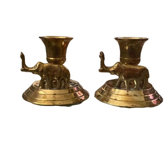 Waccamaw Brass Works Vintage Gold Elephant Candle Holders - Picture 1 of 4
